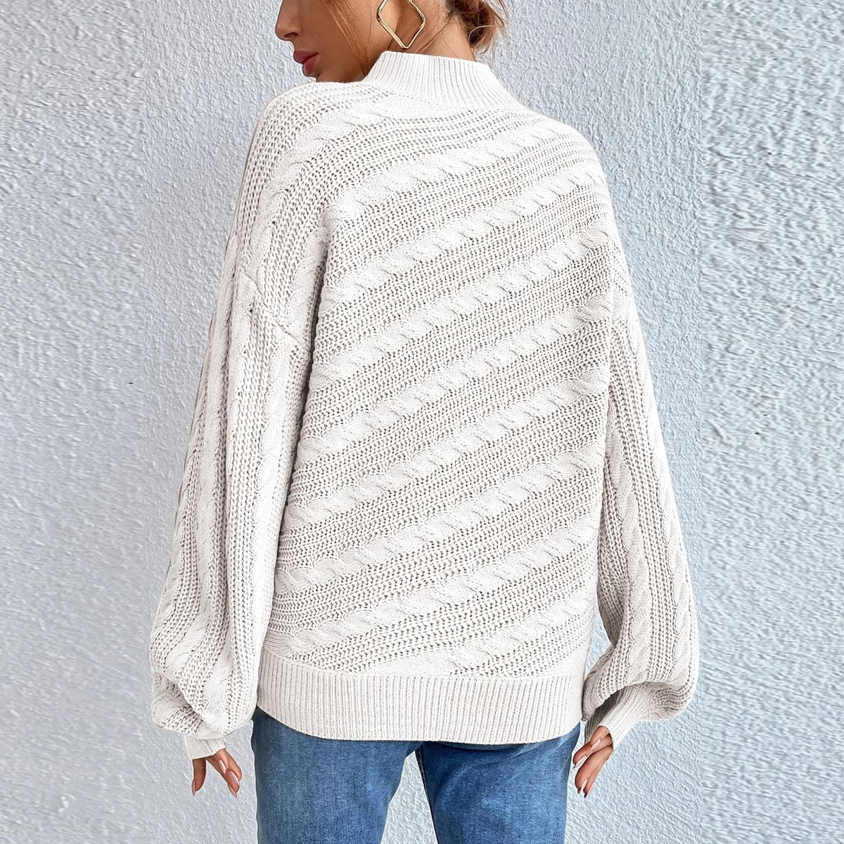 Cable-Knit Mock Neck  Long Sleeve Sweater.