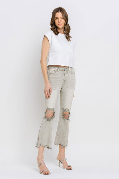 Lovervet Distressed Raw Hem Cropped Flare Jeans.