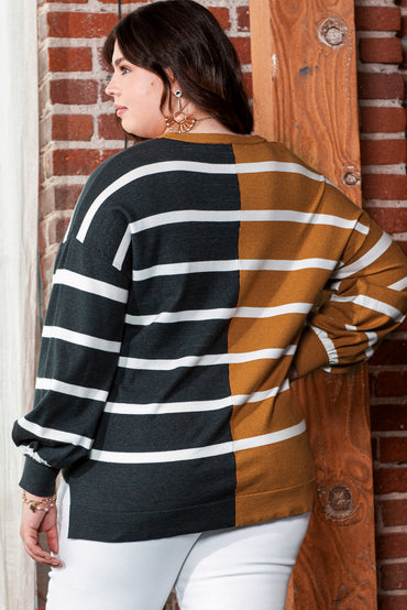 Trendy plus size striped colorblock loose-fit top