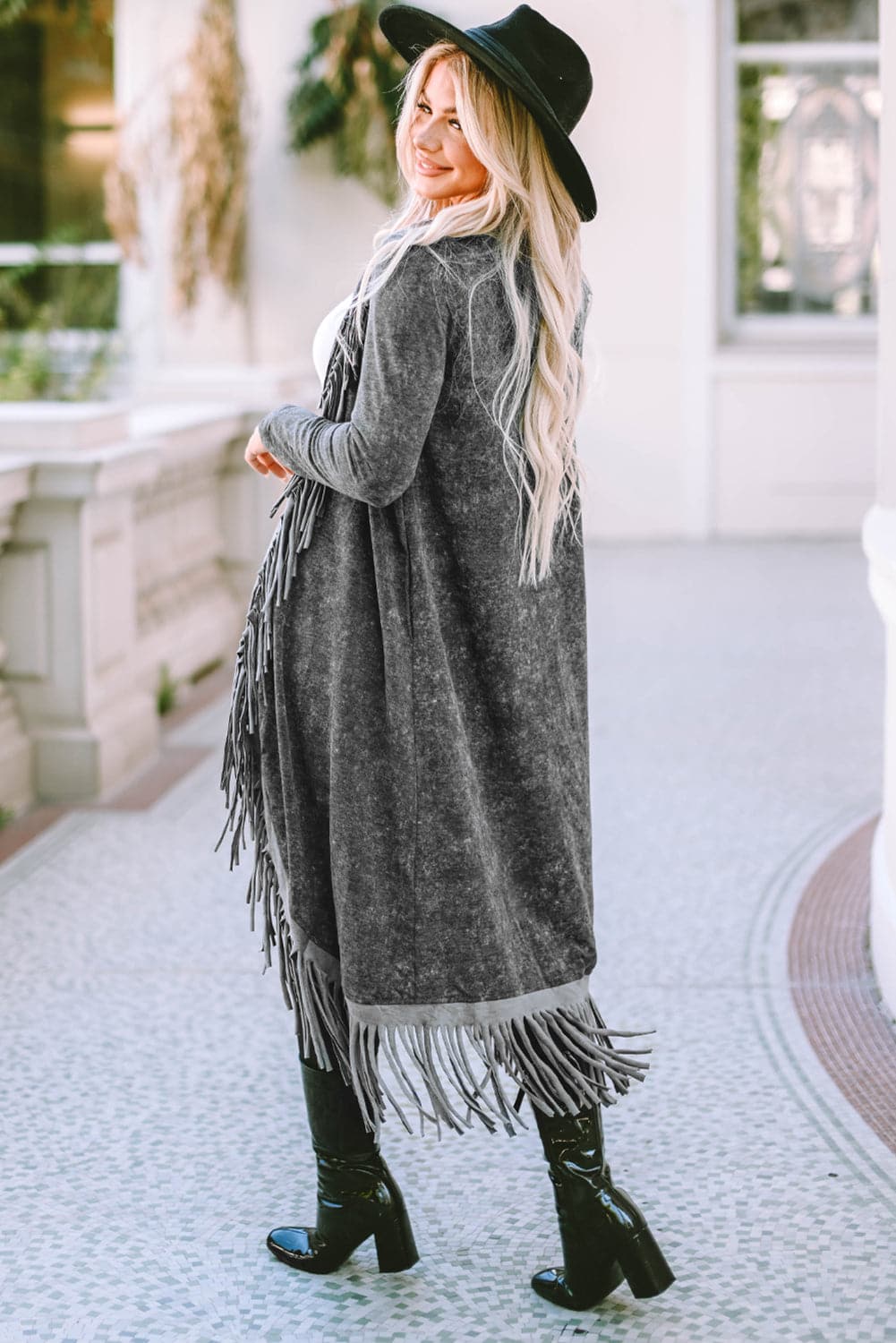 Fringe Detail Long Sleeve Cardigan.