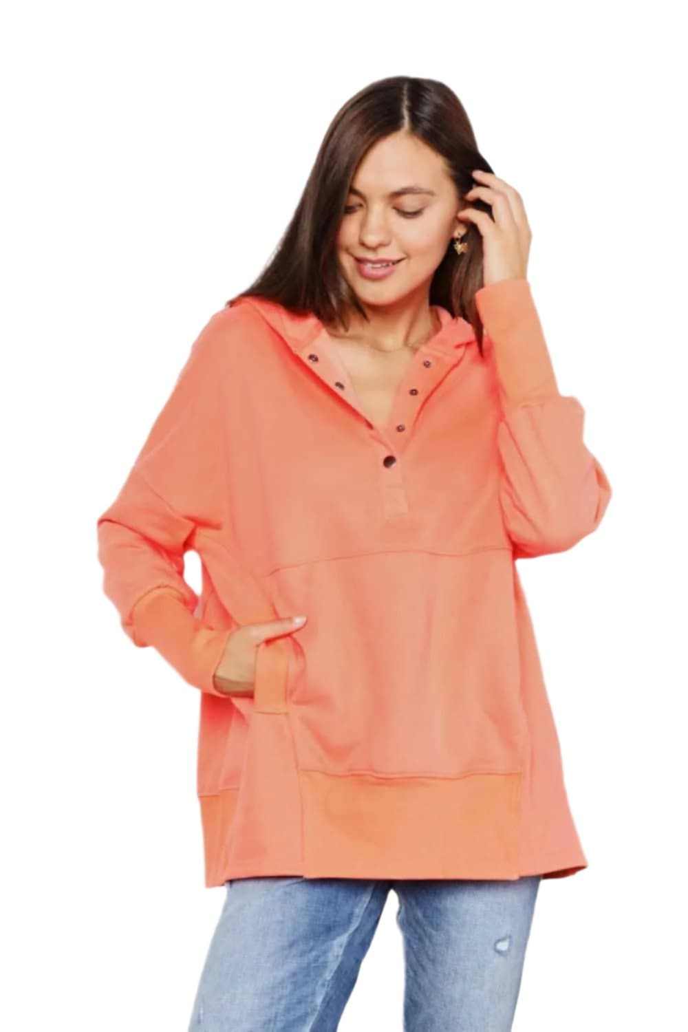 Chic quarter-snap hoodie for women - Love Salve 