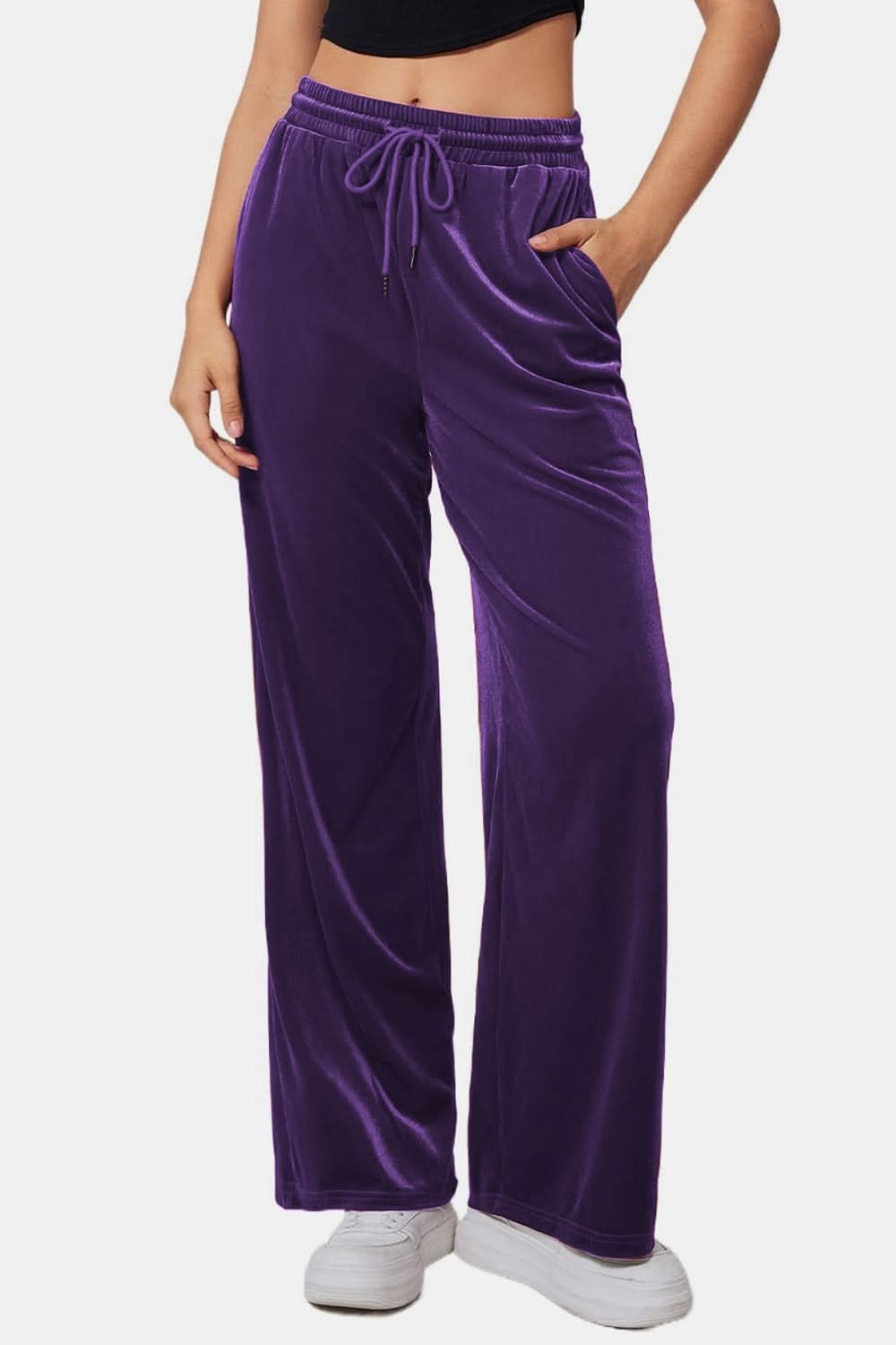 Elastic Waist Straight Leg Pants with Drawstring Closure