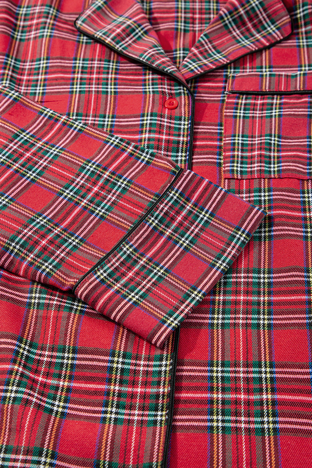 Cozy chic: Plus size red plaid shirt and pants lounge set