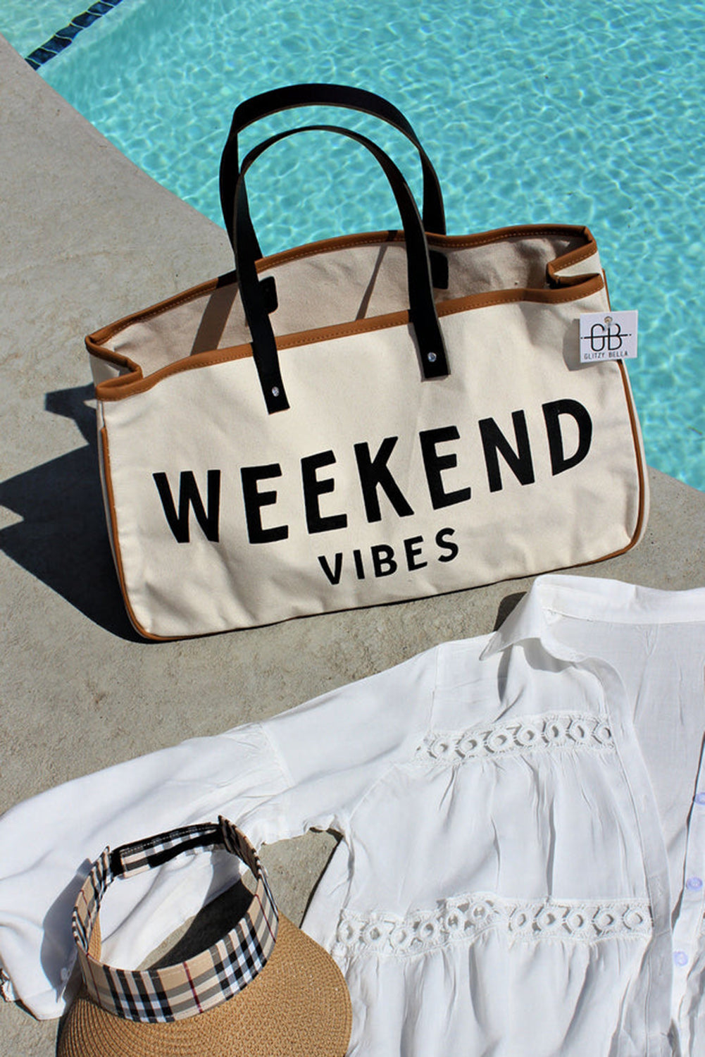 White WEEKEND VIBES Canvas Tote