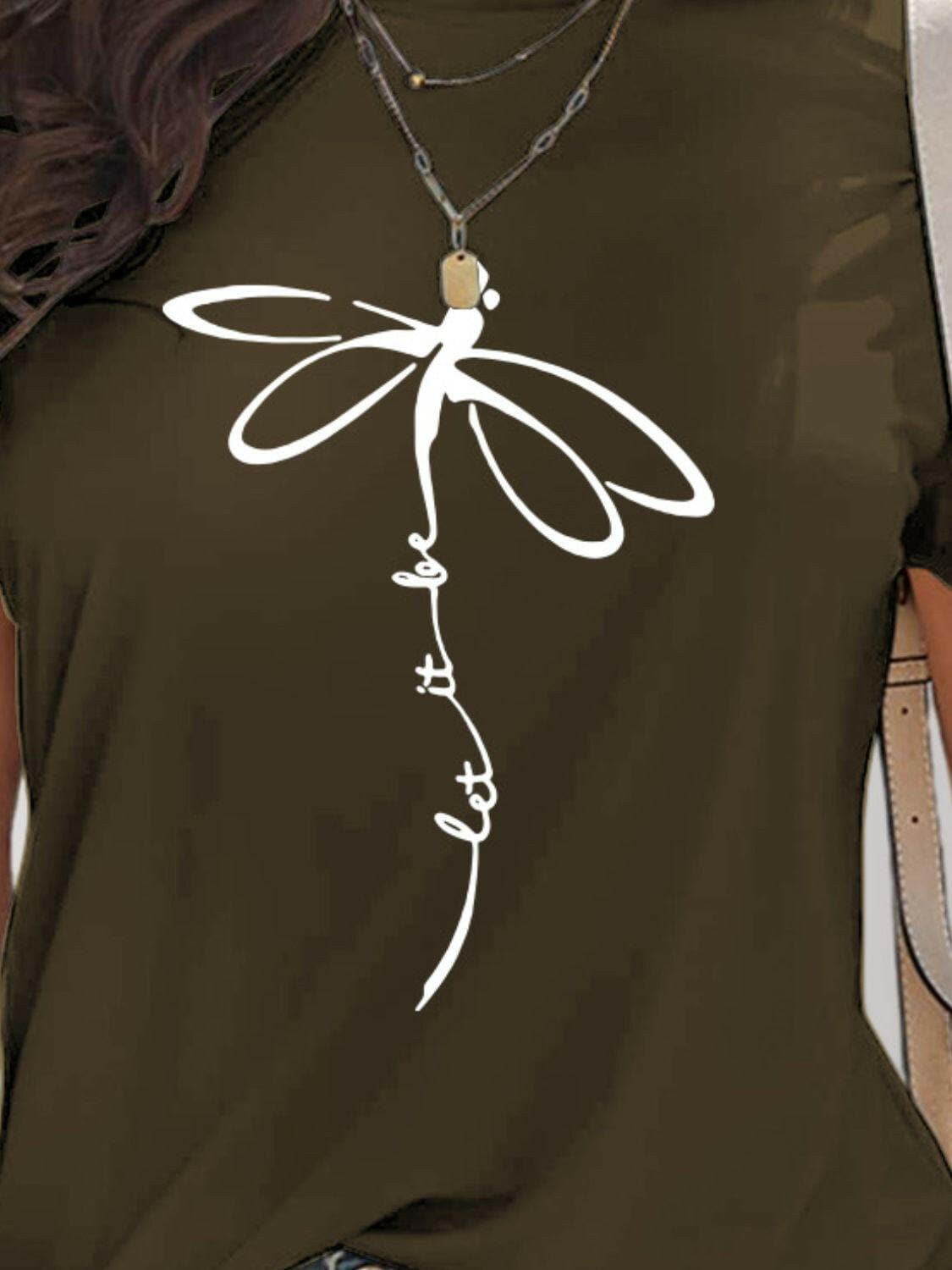 Dragonfly Graphic Round Neck Short Sleeve T-Shirt.