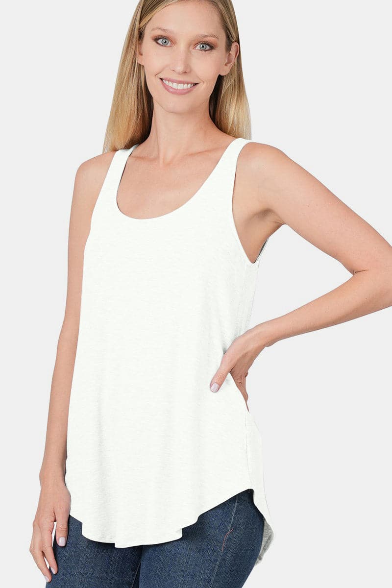 Zenana Round Neck Curved Hem Tank.