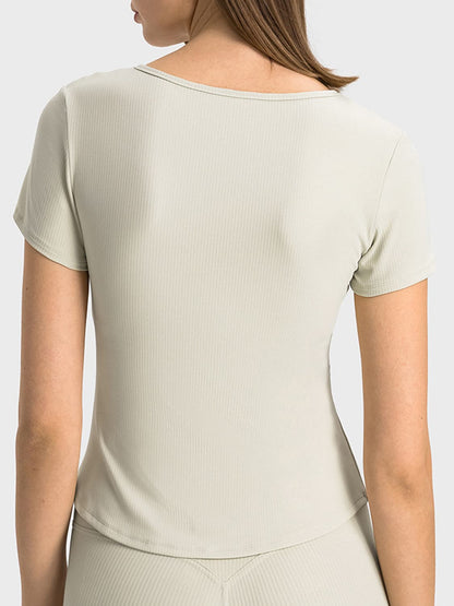 Notched Short Sleeve Active T-Shirt.