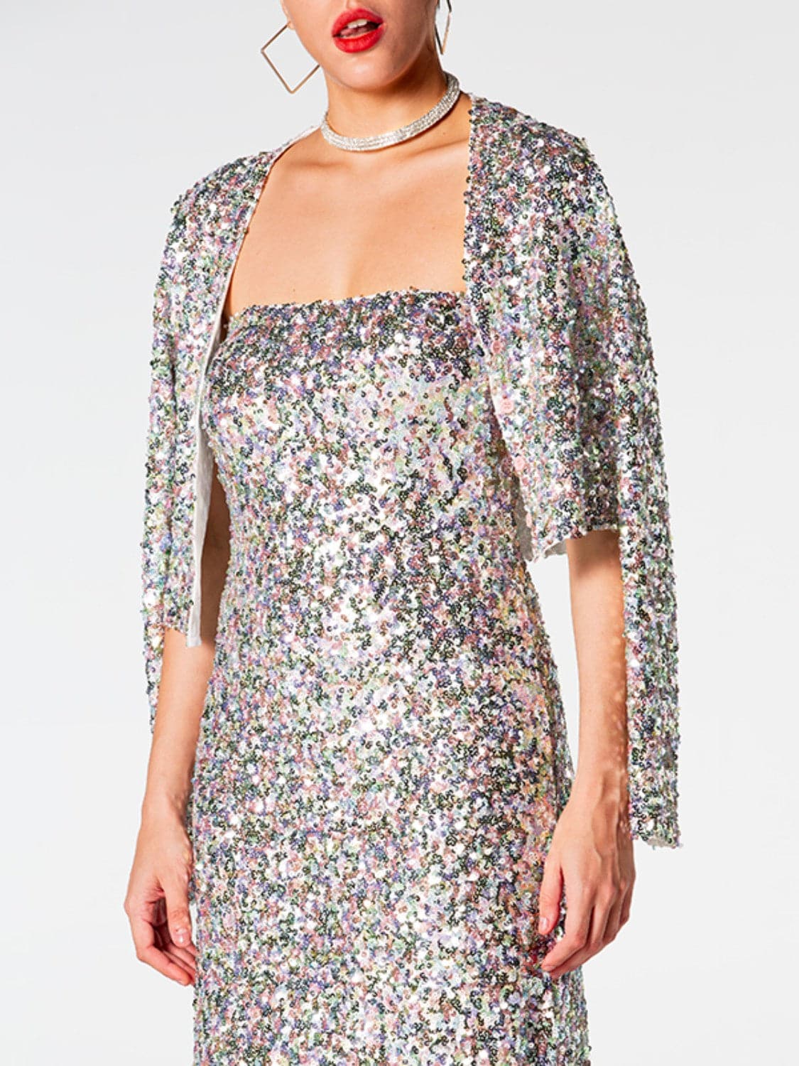 Sequin Cardigan and Straight Dress Set.