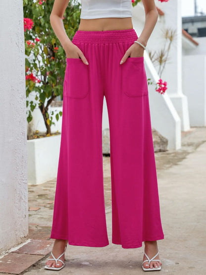 Wide Leg Pants with Pocketed Elastic Waistband