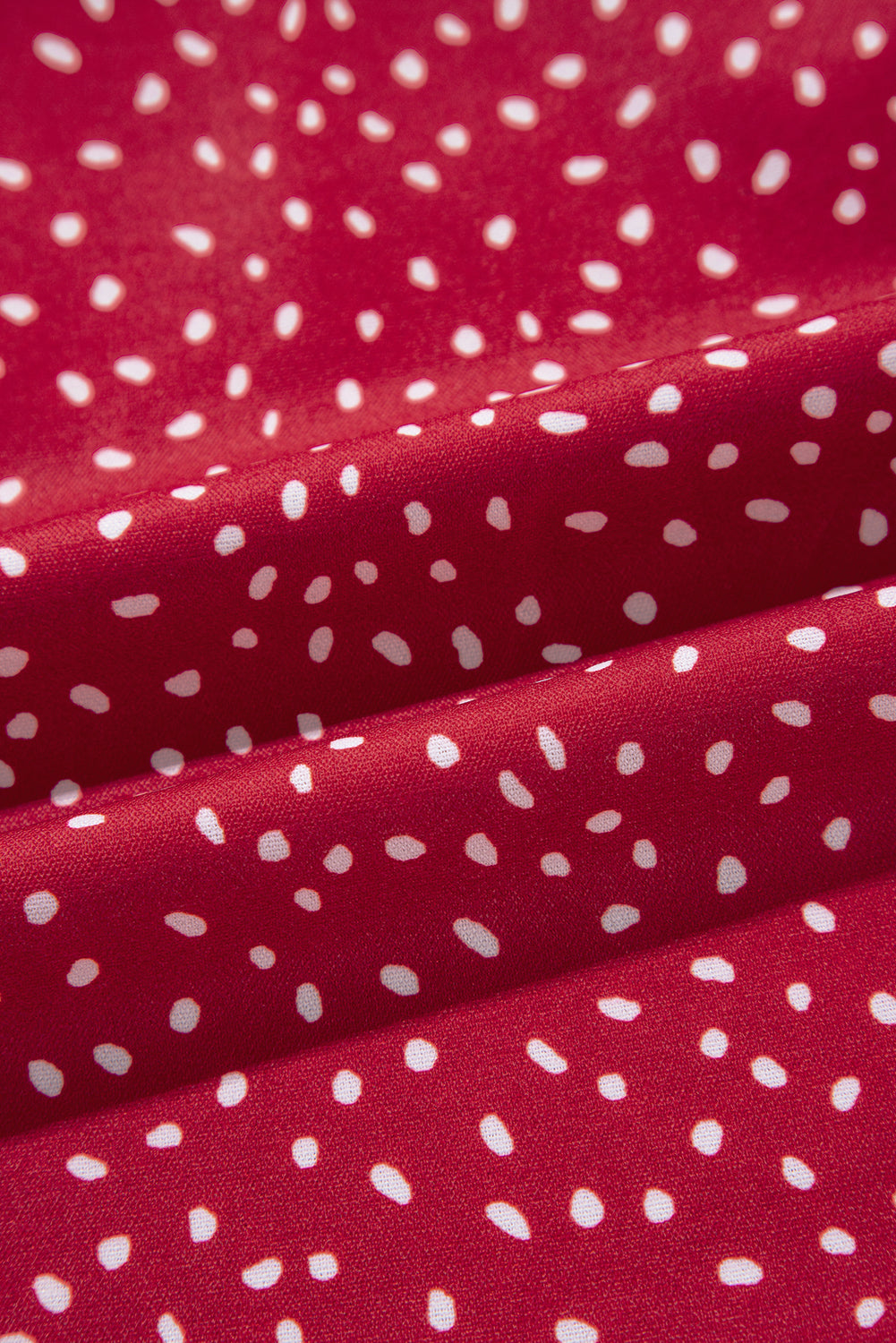 Fiery Red Spotted Print Pleated Ruffle Sleeve Blouse Divine Design4U