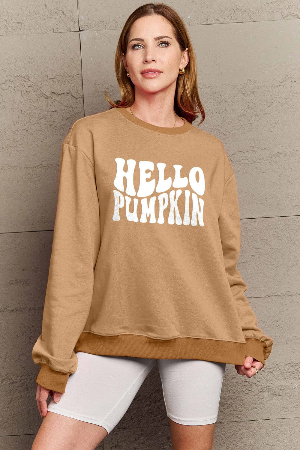 Simply Love Full Size HELLO PUMPKIN Graphic Sweatshirt.