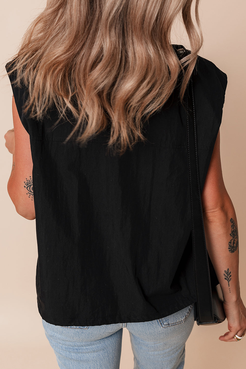 Chic black zip-up high neck vest