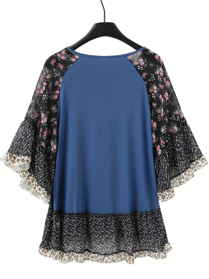 Frilled printed blouse - half sleeves