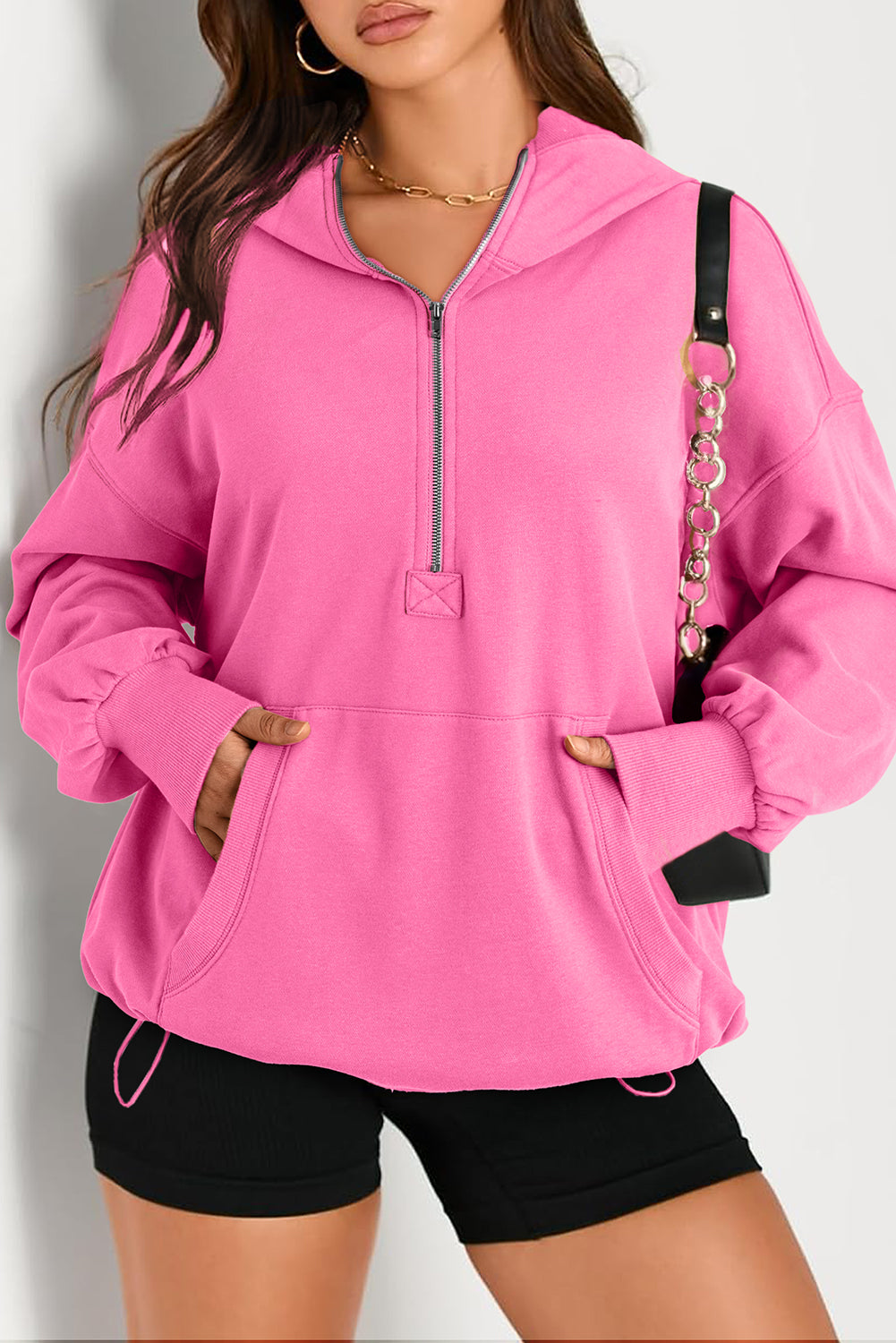 Cozy kangaroo pocket half zip oversized hoodie by Bonbon