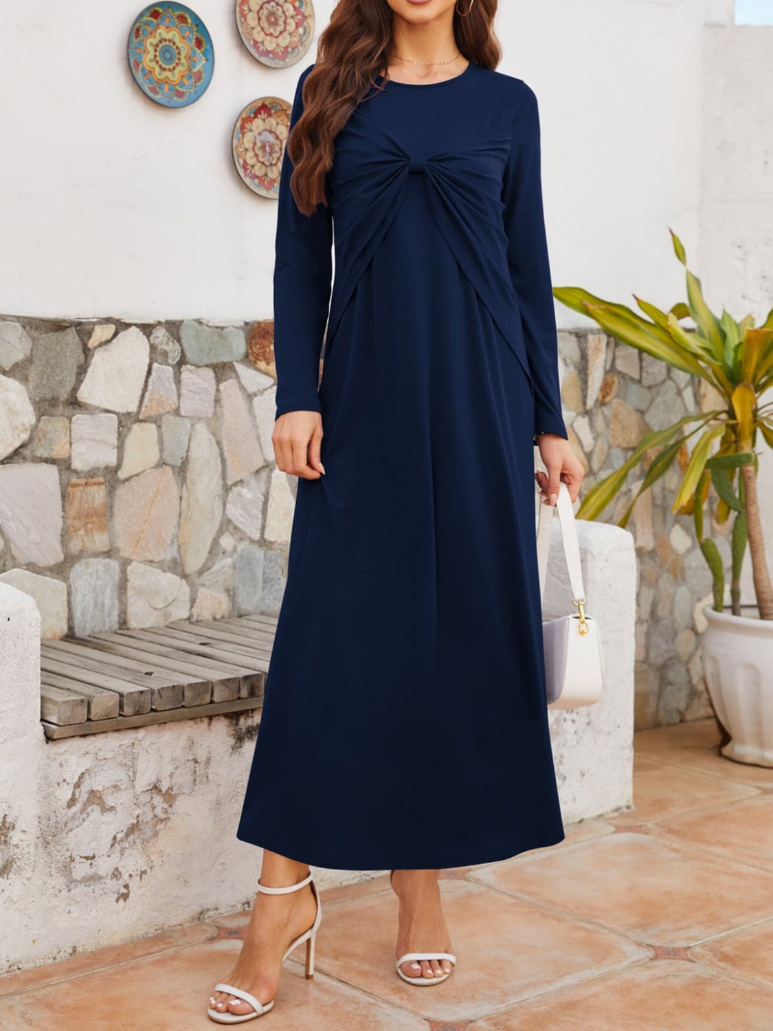 Twisted Round Neck Long Sleeve Dress.