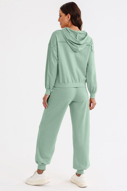 Cutout Drawstring Hoodie and Joggers Active Set.