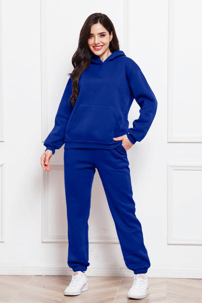 Drop Shoulder Long Sleeve Hoodie and Pants Set.