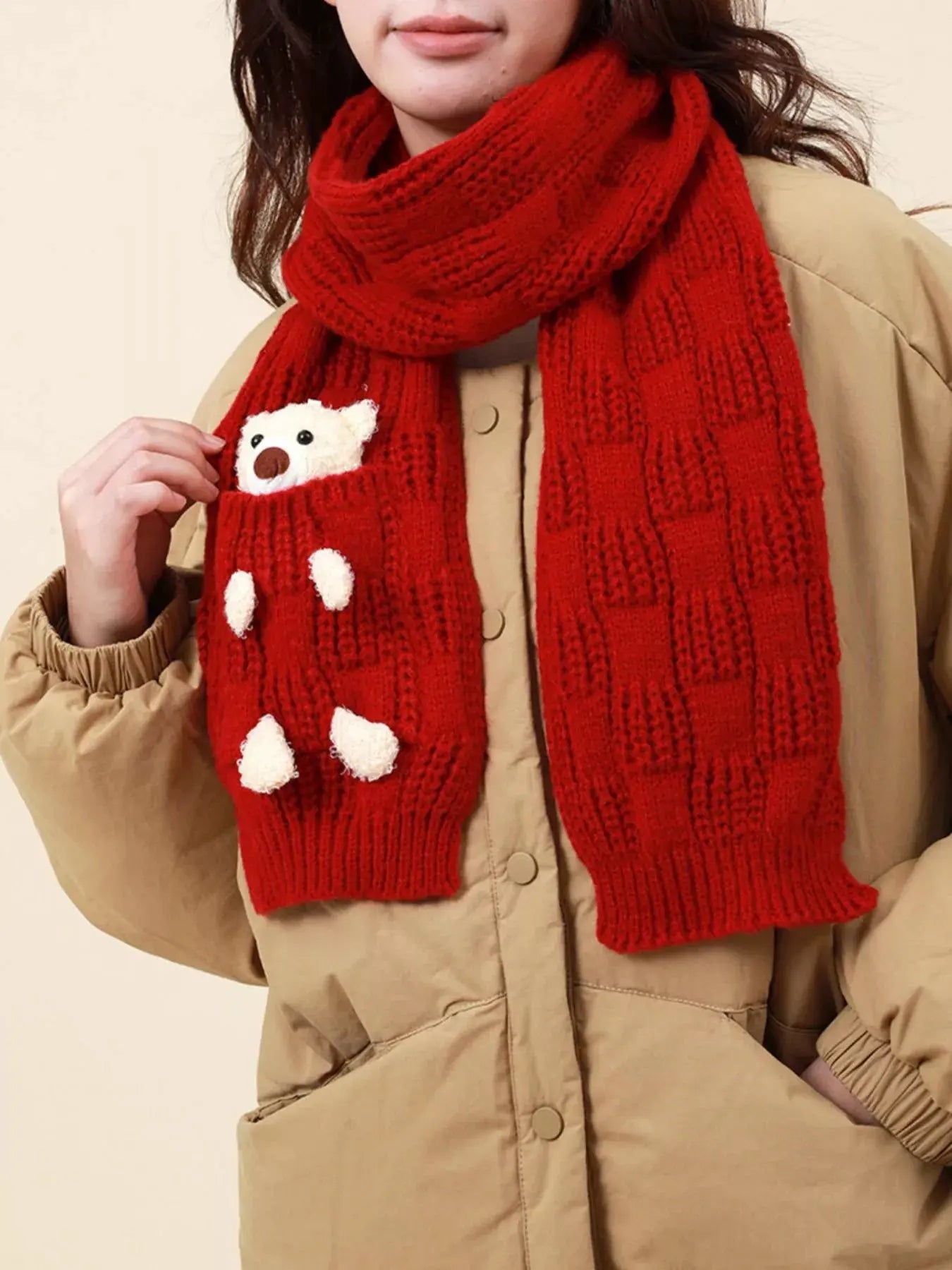 Christmas Cute Bear Pocket Knitted Scarf Simply Love