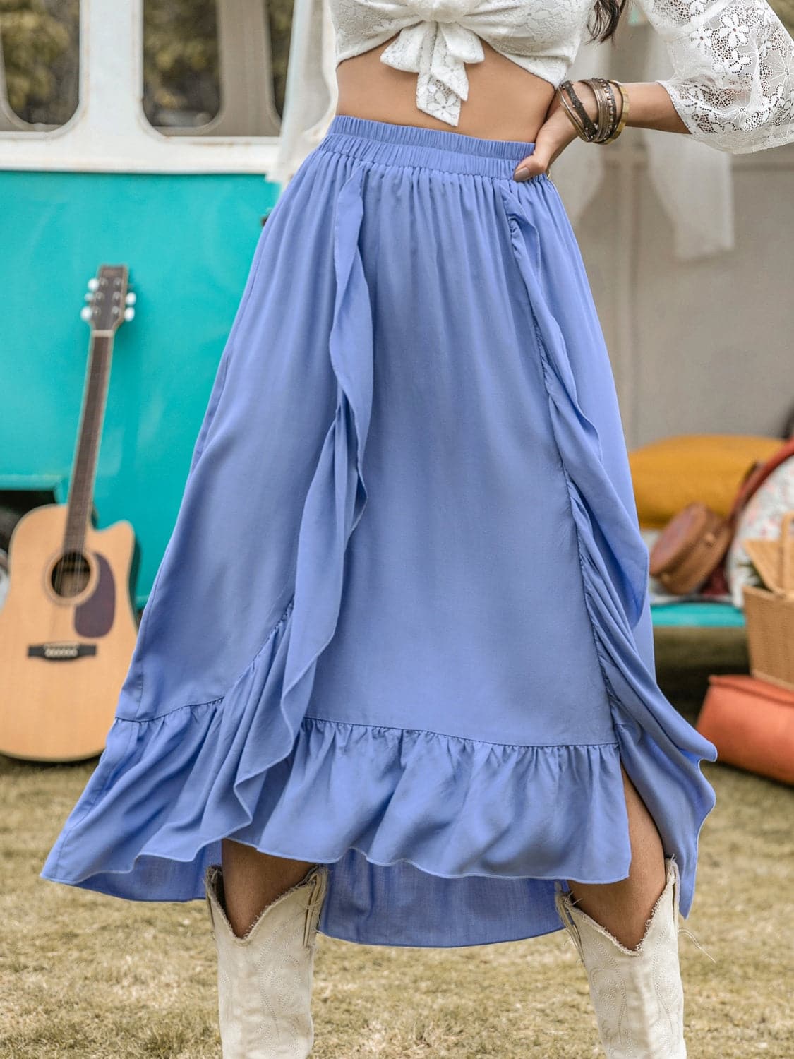 High Waist Ruffle Trim Skirt.