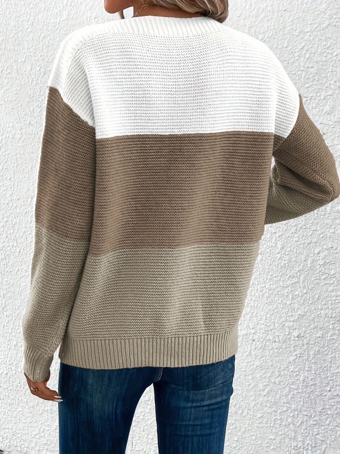 Color Block Boat Neck Sweater