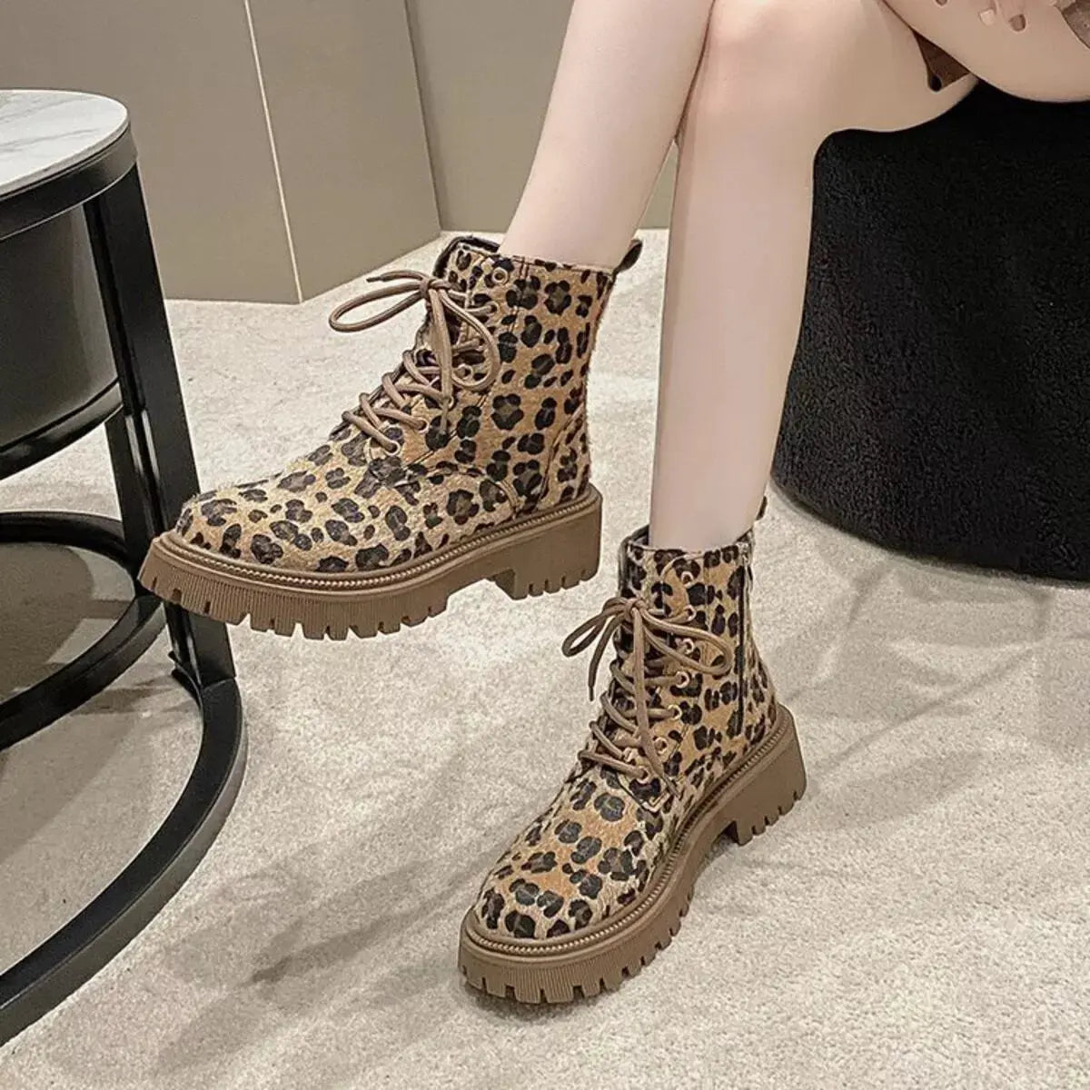 Animal Print Lace-Up Ankle Boots Simply Love
