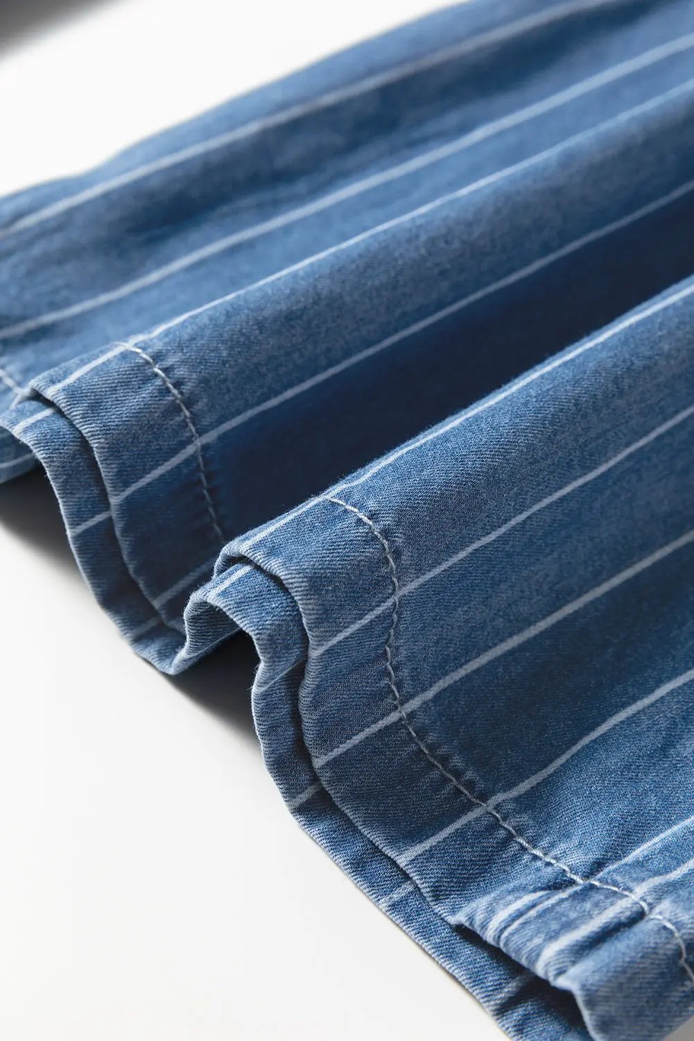 Premium Blue Stripe Chambray Wide Leg Tied Elastic Waist Trousers Dear-Lover Dropshipping