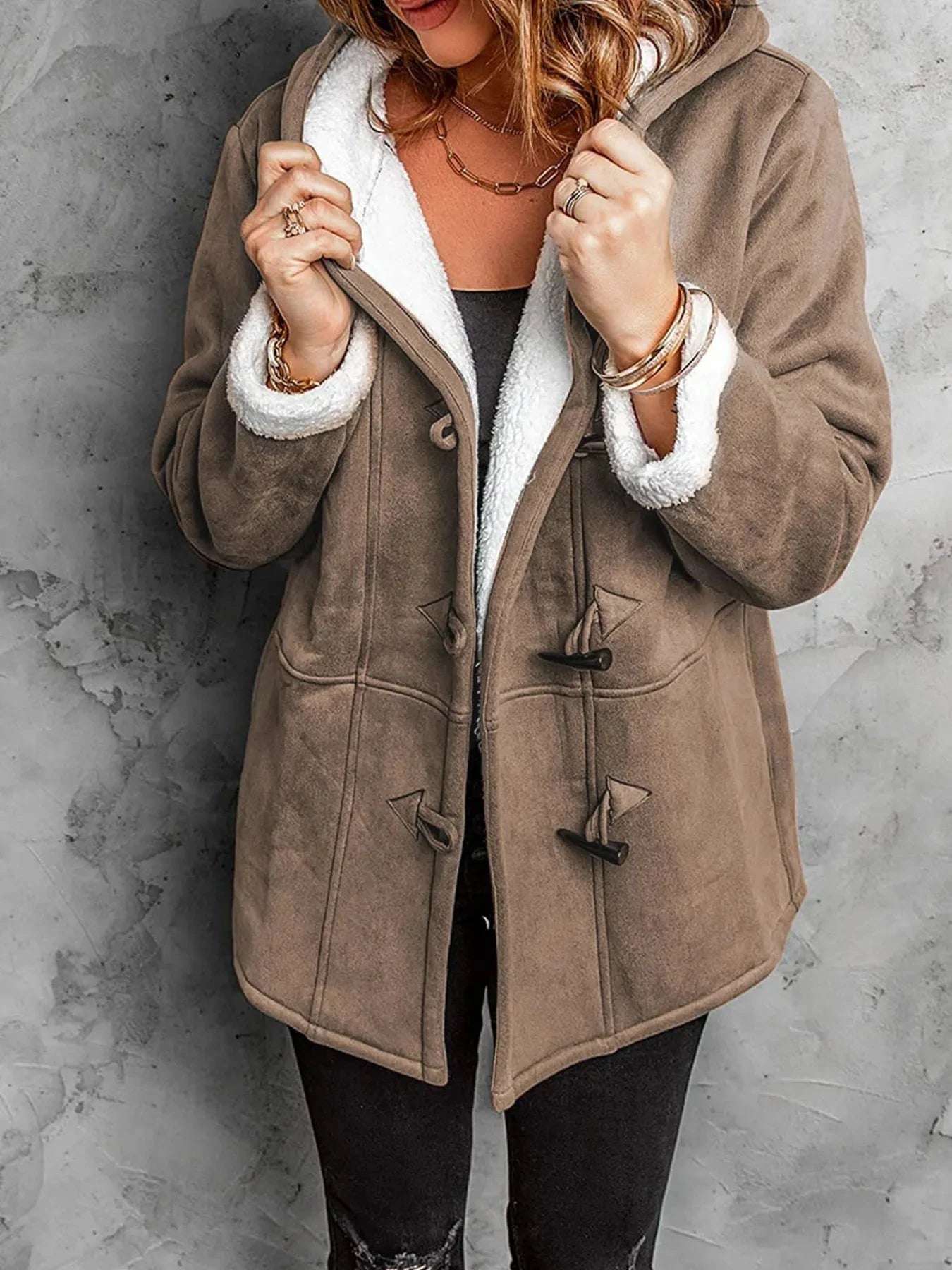 Full Size Cozy Sherpa Lined Toggle Coat with Hood Plus Size Coco’s Tee Boutique