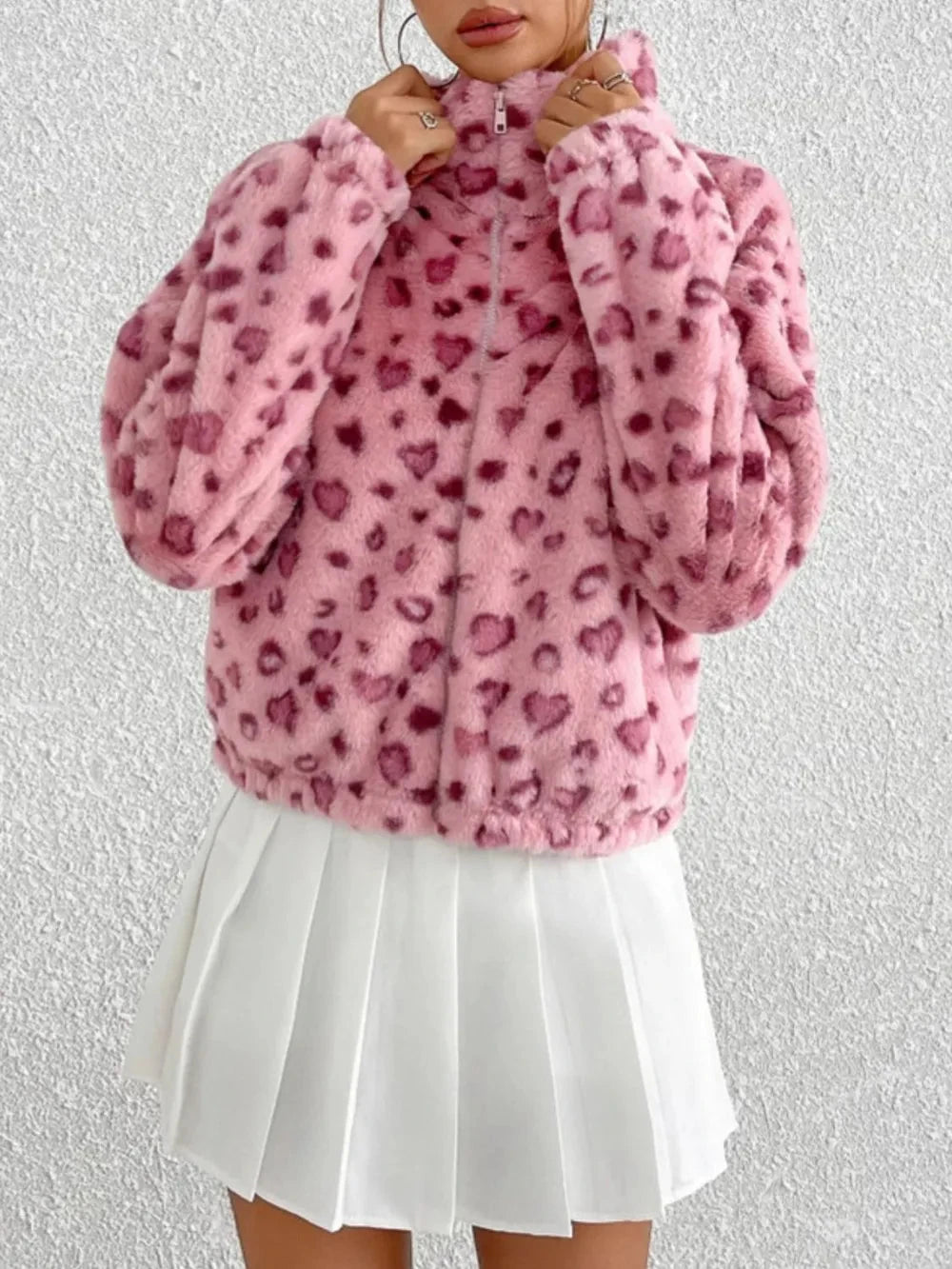 Leopard Zip Up Long Sleeve Furry Jacket Coco’s Tee Boutique