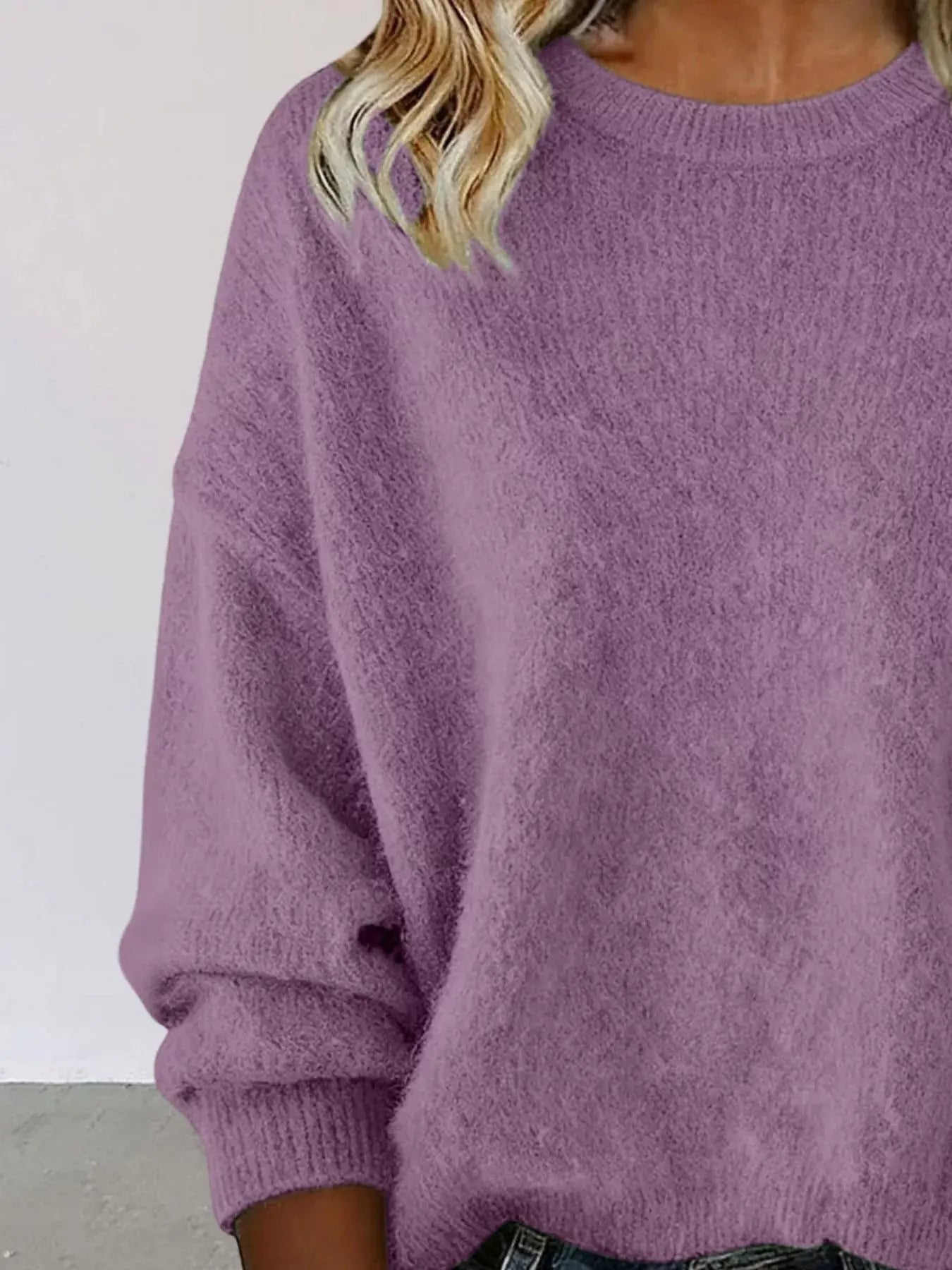 Full Size Round Neck Dropped Shoulder Sweater Plus Size Simply Love