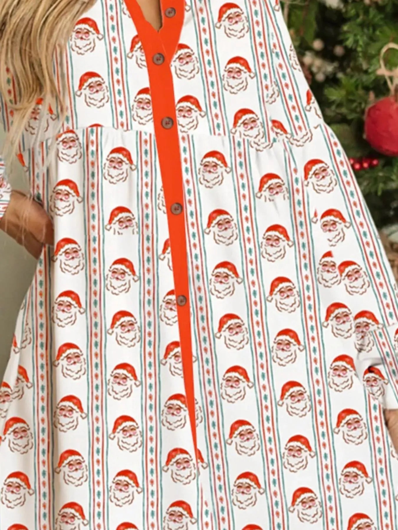 Christmas Santa Print Button Front Mini Dress Simply Love