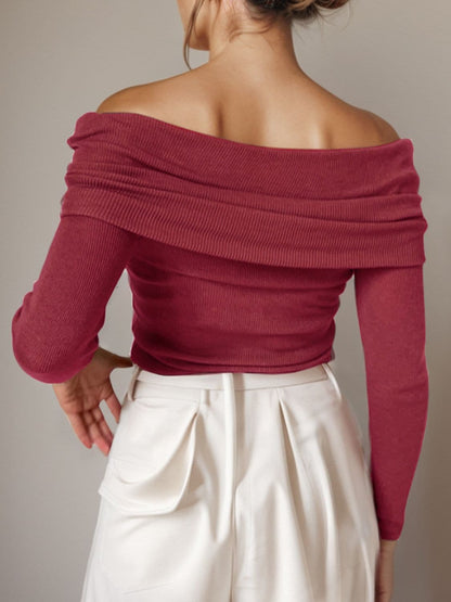 Off-Shoulder Long Sleeve Sweater.