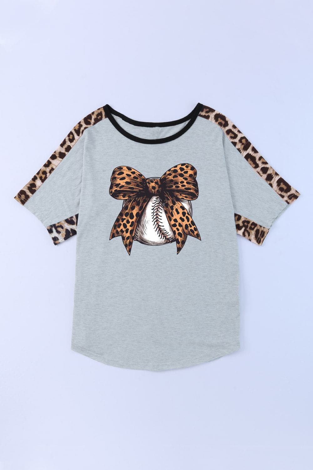 Leopard Bow Round Neck Half Sleeve T-Shirt.