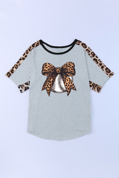 Leopard Bow Round Neck Half Sleeve T-Shirt.