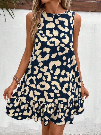 Tied Leopard Round Neck Tank Dress.