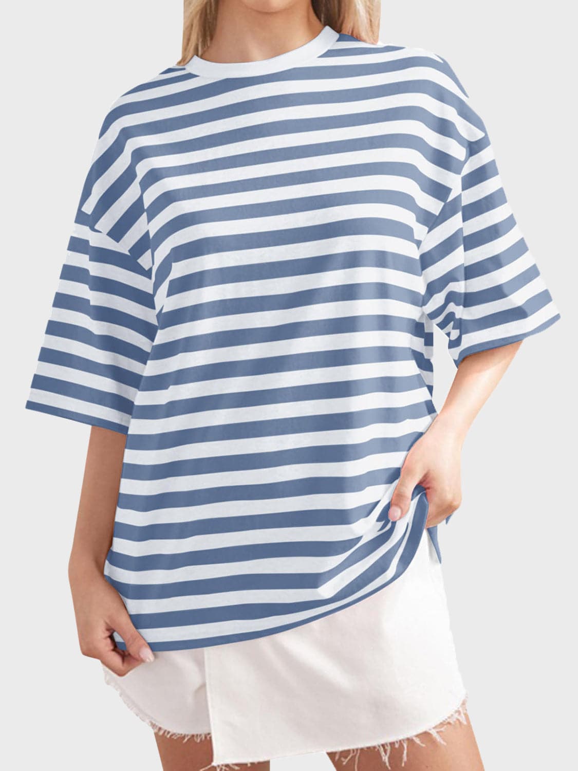 Striped Round Neck Half Sleeve T-Shirt.