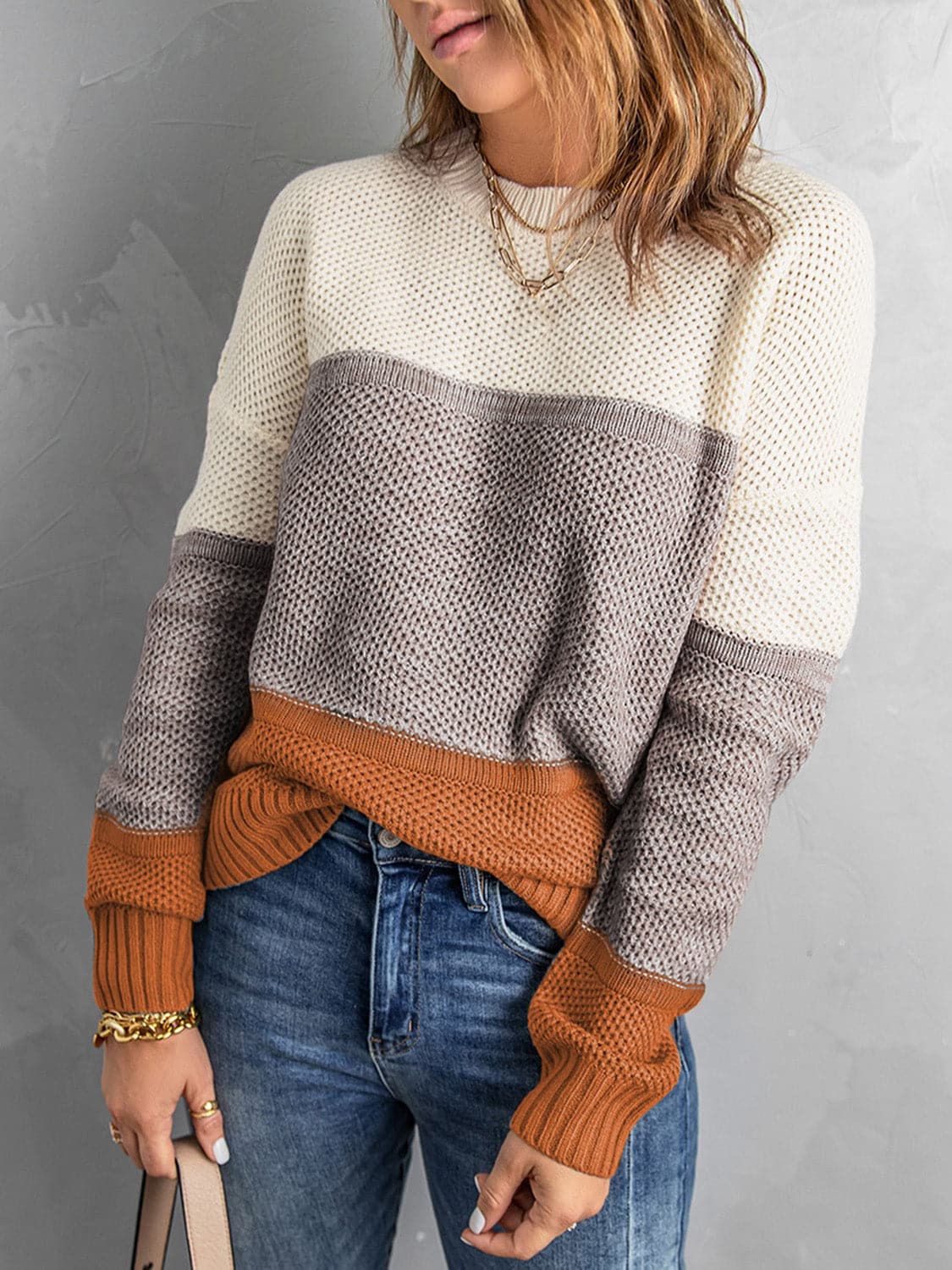 Color Block Dropped Shoulder Sweater.