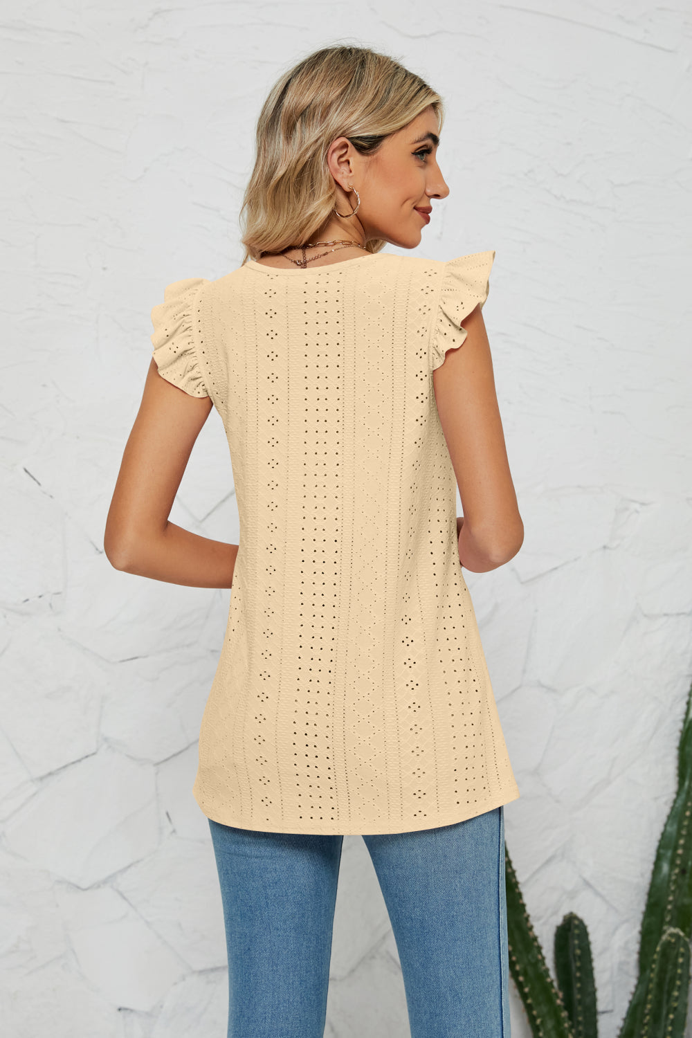 Smocked Round Neck Eyelet Top Coco’s Tee Boutique
