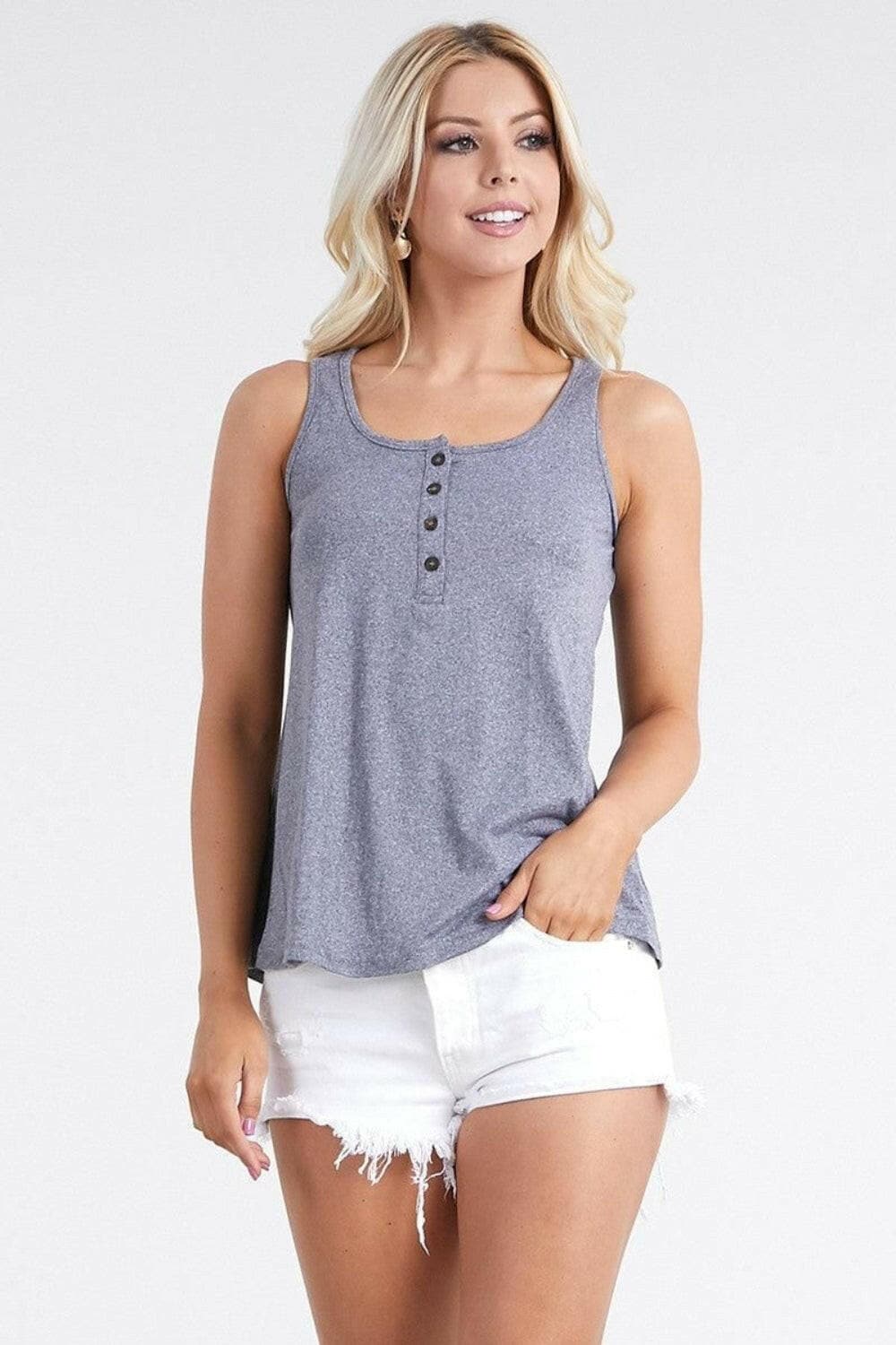 Ninexis Square Neck Half Button Tank.