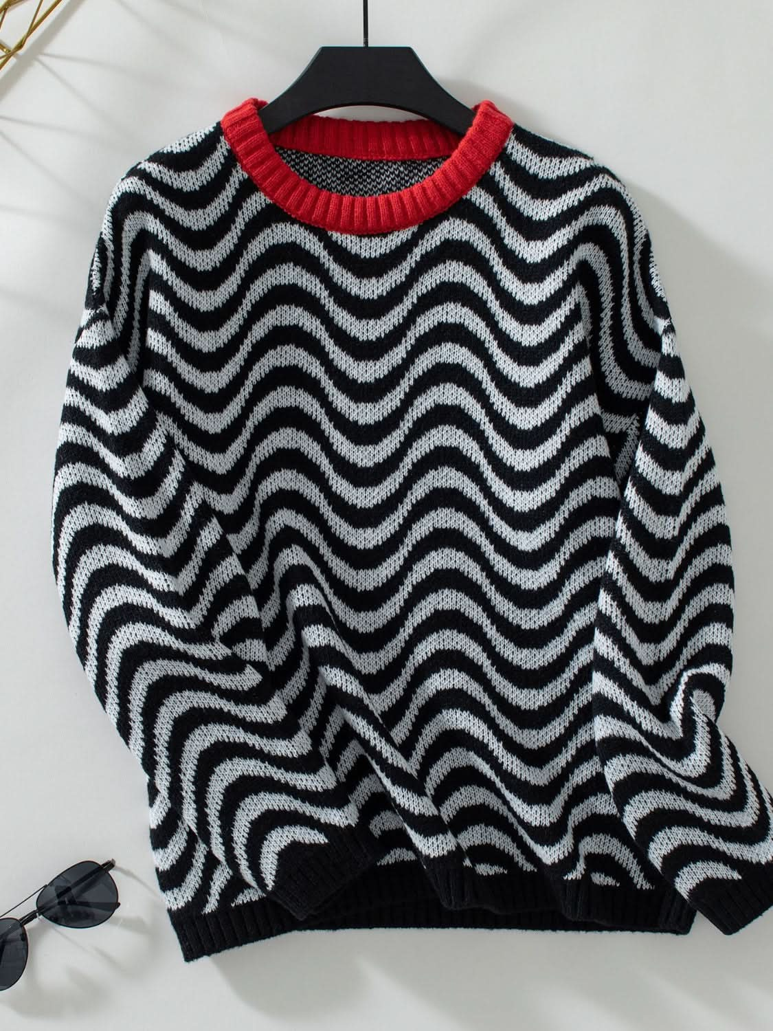 Wavy Stripes Round Neck Long Sleeve Sweater