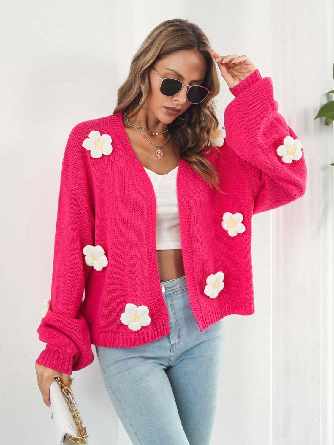 Floral Open Front Long Sleeve Cardigan.