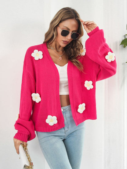 Floral Open Front Long Sleeve Cardigan.