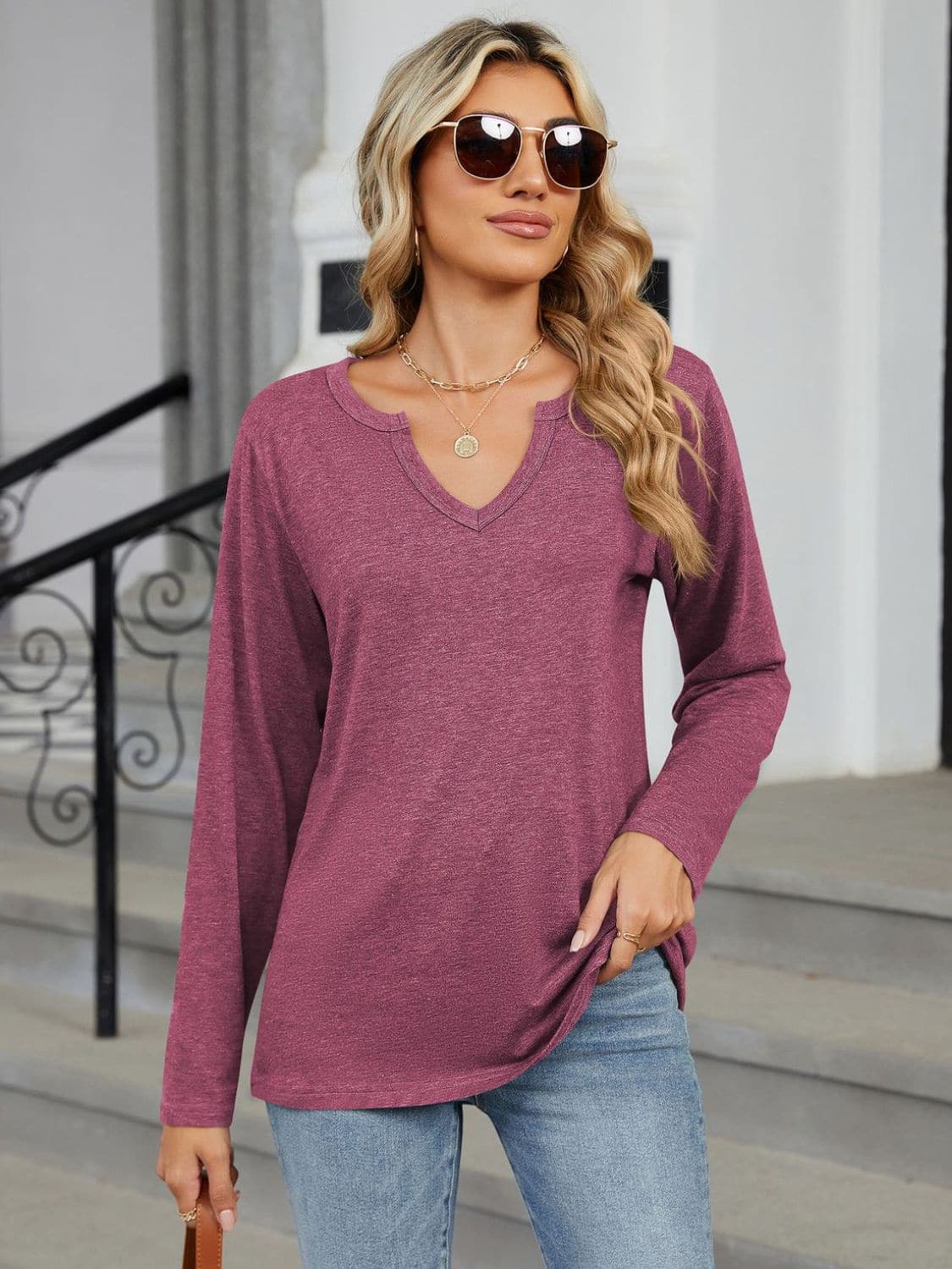 Notched Long Sleeve T-Shirt.