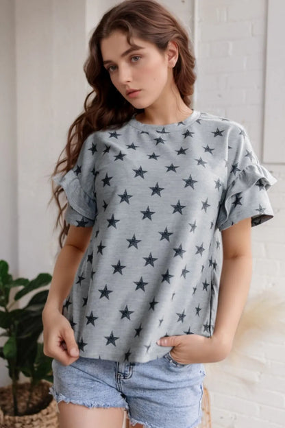 Simply Love: Star Print Tiered T-Shirt
