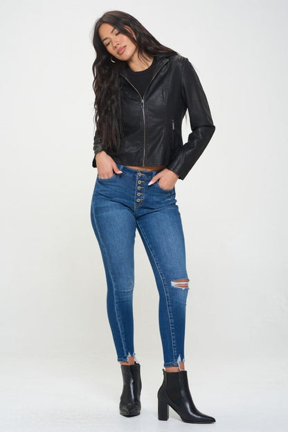 Vegan leather hooded jacket by Coalition LA