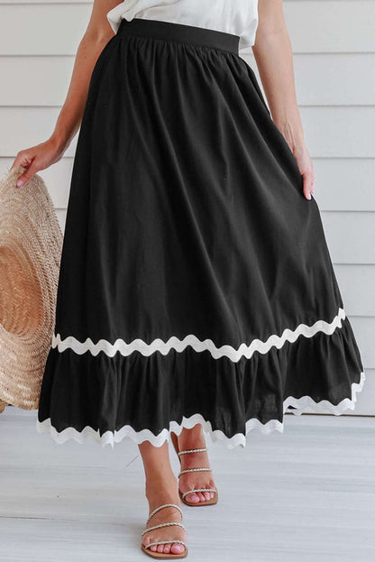 Contrast Trim Elastic Waist Skirt.