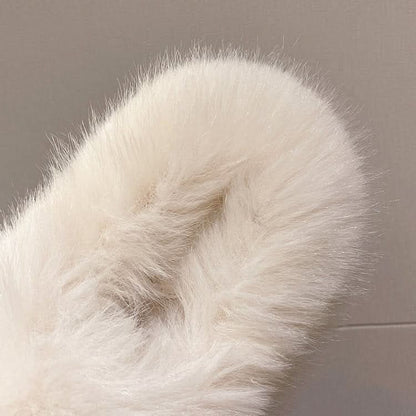 Fuzzy open toe platform slippers