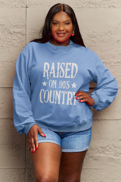 Simply Love Full Size RAISED ON 90'S COUNTRY Graphic Sweatshirt.