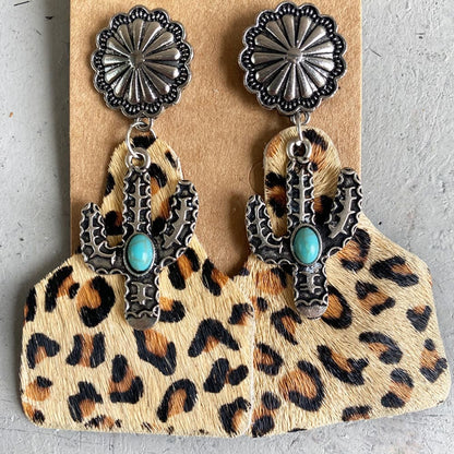 Turquoise-inspired alloy cactus earrings for a western flair