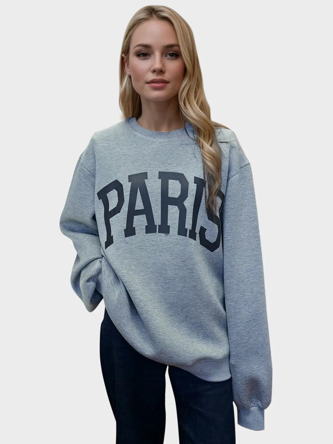 Basic Bae PARIS Round Neck Long Sleeve Air Scuba Sweatshirt - Love Salve