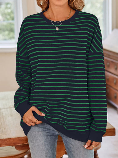 Cozy striped long sleeve crewneck sweatshirt